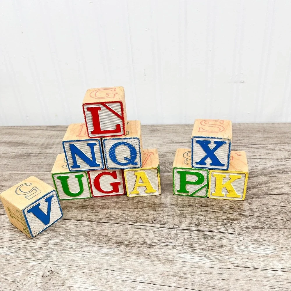Vintage Alphabet Blocks Set of 10: Nursery Decor Wooden Blocks‎